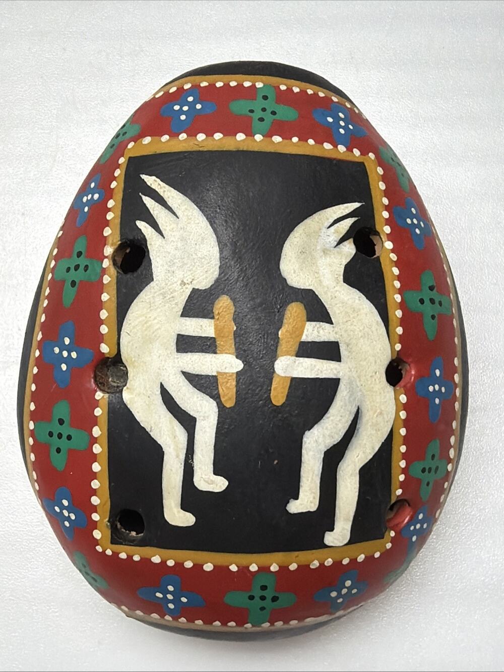 Native Southwest Kokopelli Whistle Hand Painted Clay Ocarina Flute Pendant